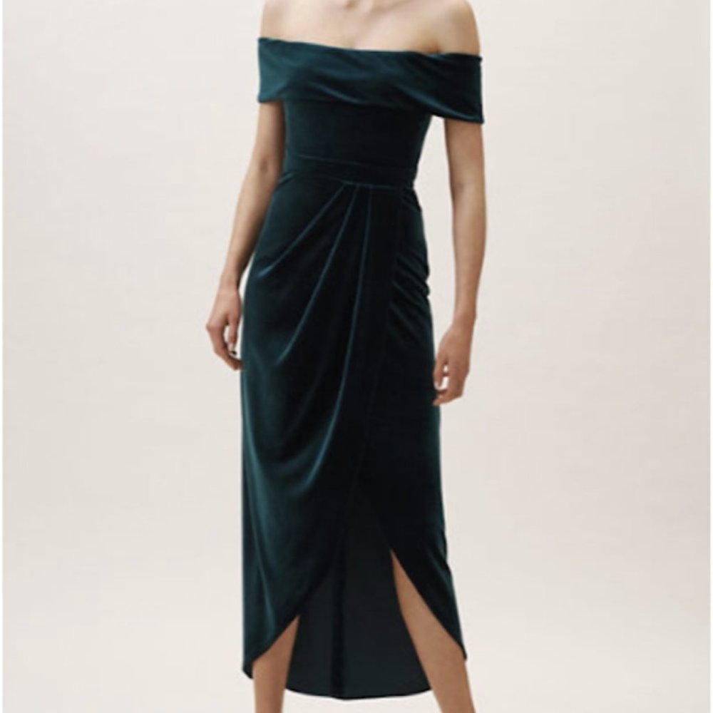 BHLDN Edison velvet Dress in Pine